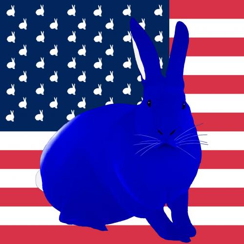 ELECTRIC BLUE FLAG rabbit flag Showroom - Inkjet on plexi, limited editions, numbered and signed. Wildlife painting Art and decoration. Click to select an image, organise your own set, order from the painter on line